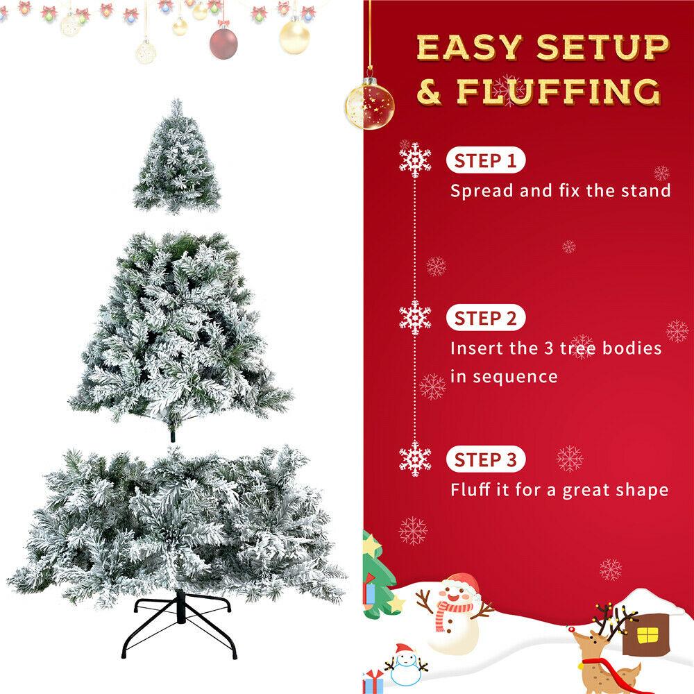 7.5FT Hinged Artificial Fir Christmas Tree Snow Flocked Artificial Holiday D閼煎崒or