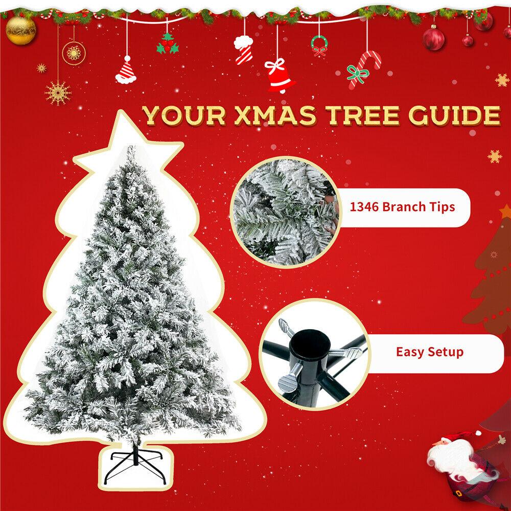 7.5FT Hinged Artificial Fir Christmas Tree Snow Flocked Artificial Holiday D閼煎崒or