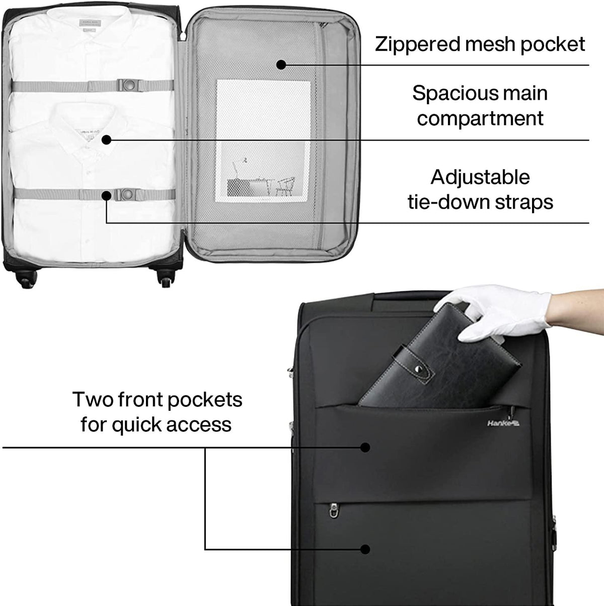 Softside Expandable Carry on Luggage with Spinner Wheels, Lightweight upright Suitcase with TSA Lock,Rolling Luggage for Business Travel,20-Inch(black)
