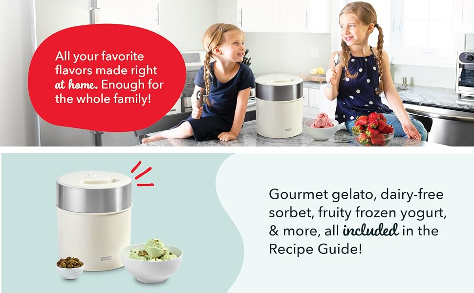 Deluxe Gelato & Ice Cream Maker - HomeMade Dessert Maker with One-Touch Churning - Space-Saving  & Easy to Clean - 2 Quarts, Aqua