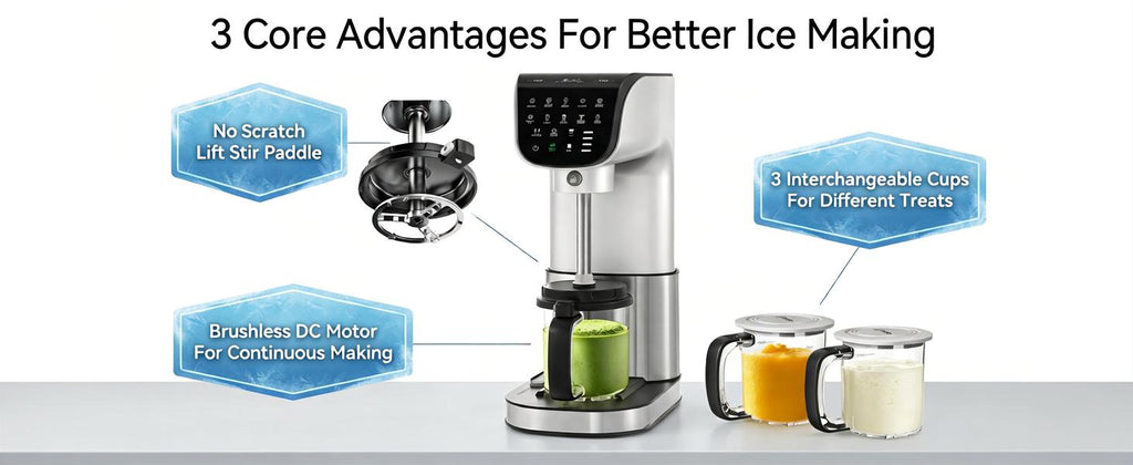 Ice Cream Maker with Brushless DC Motor, 10 Preset Programs Frozen Treat Machine with Integrated Shifting Shaft and Blade, Touchscreen Control Panel, Lift & Process Technology for Gelato, Sorbet