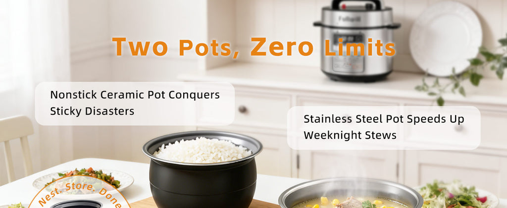 Dual-Pot Electric Pressure Cooker,12-in-1 Multi Cooker with 6QT  Steel & 5QT Ceramic Pot,Olla de Presion for Pressure,Rice,Meat Stew,Yogurt Maker