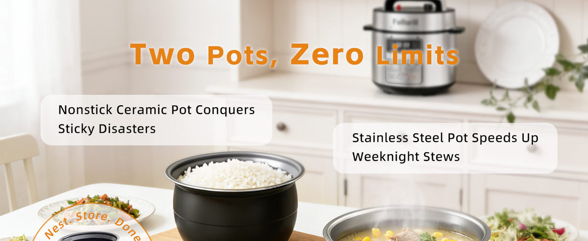 Dual-Pot Electric Pressure Cooker,12-in-1 Multi Cooker with 6QT  Steel & 5QT Ceramic Pot,Olla de Presion for Pressure,Rice,Meat Stew,Yogurt Maker