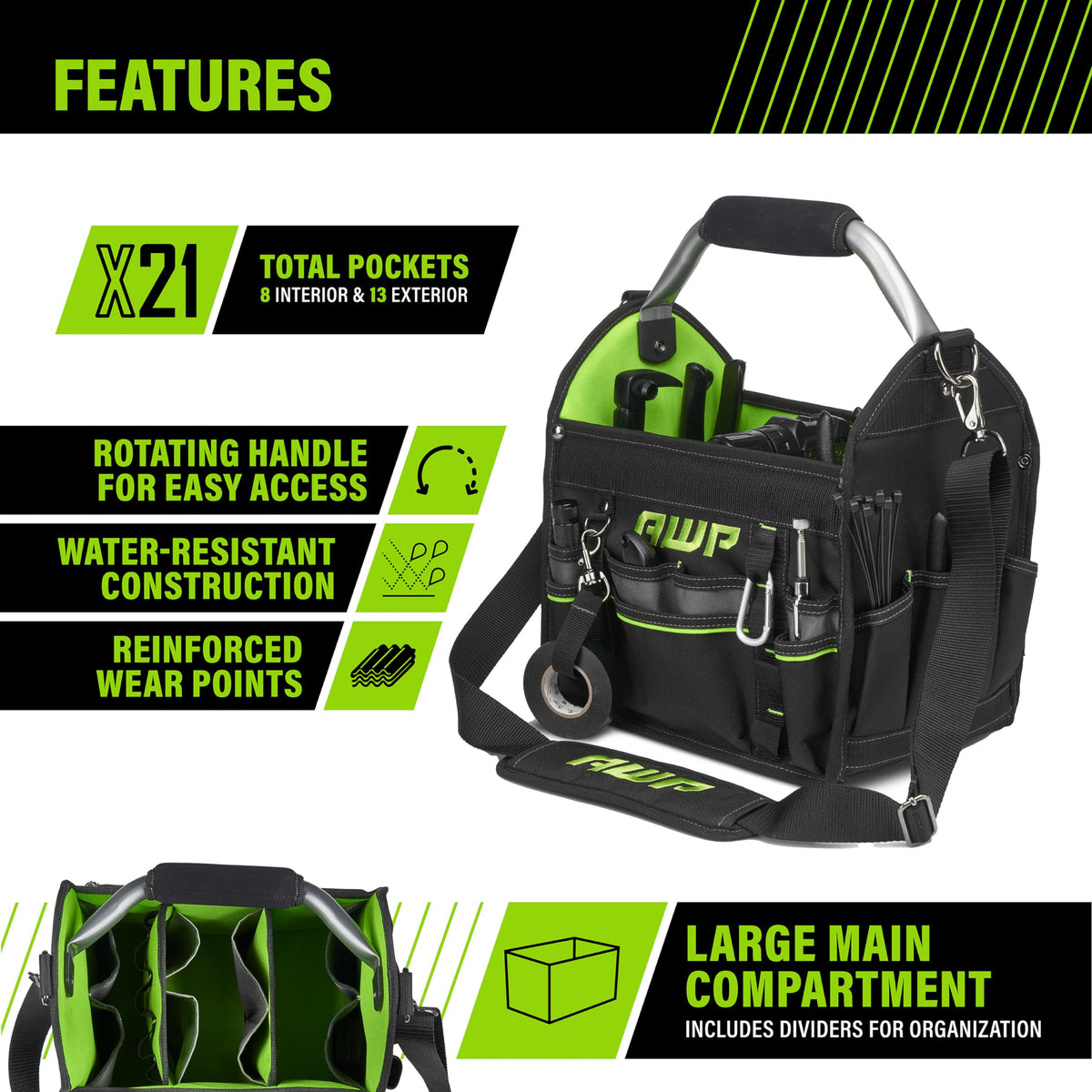 Tool Bags, Premium Tool Bag, Black, Durable Tool Tote, for Professionals and Contractors