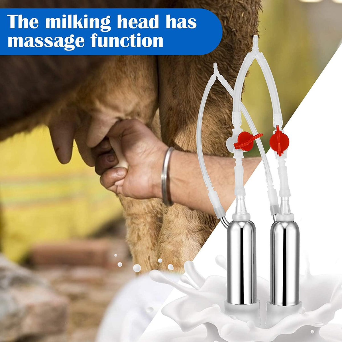 milking machine kit for sheep portable electric milker milking machine, automatic portable livestock milking equipment, adjustable vacuum pump food silicone grade hose 14l