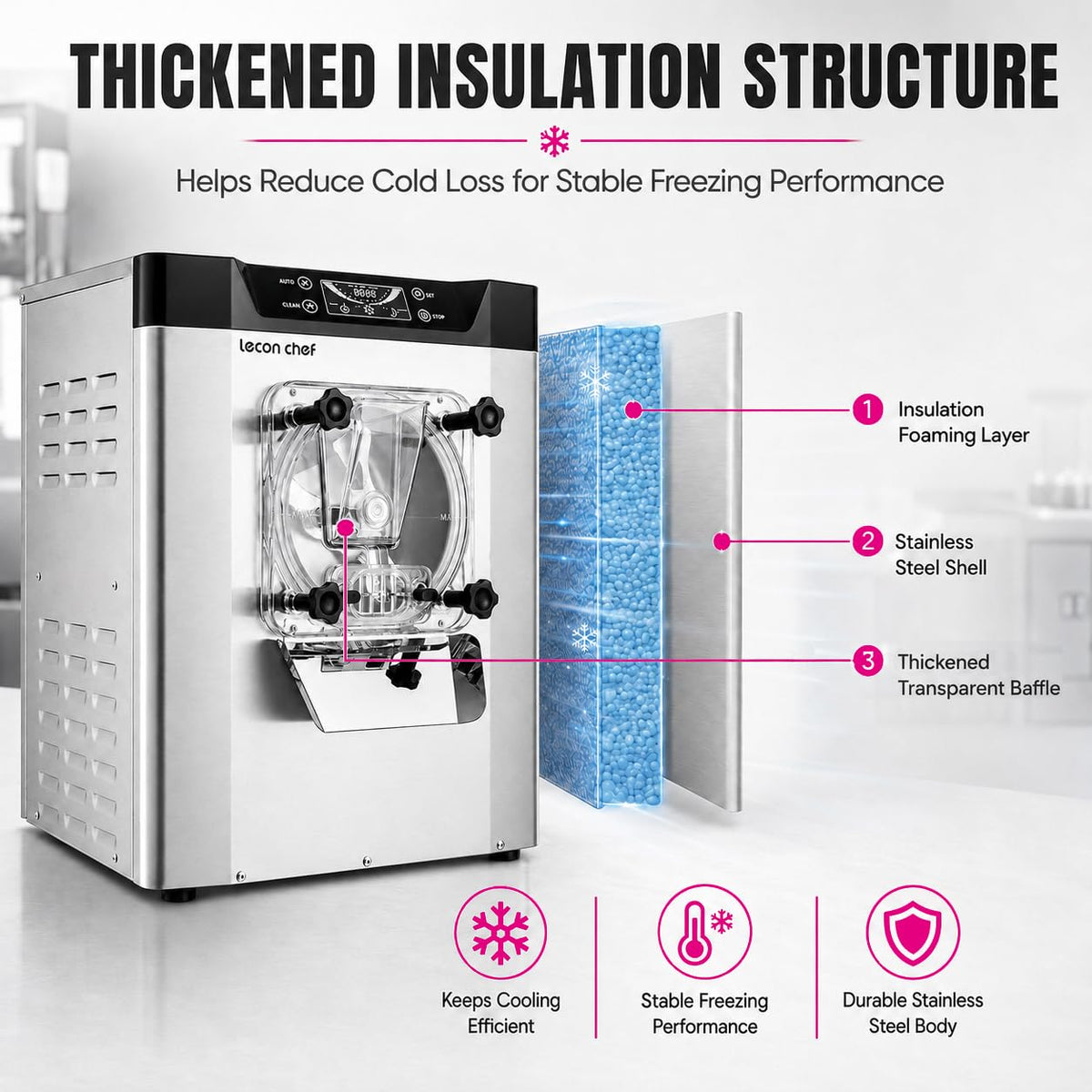 Commercial Ice Cream Machine, Hard Serve, 1400W, 16-20 L/H | Countertop 4.3L 304  Steel Cylinder LED Screen for Cafés, Restaurants, Snack Bars and Dessert Shops