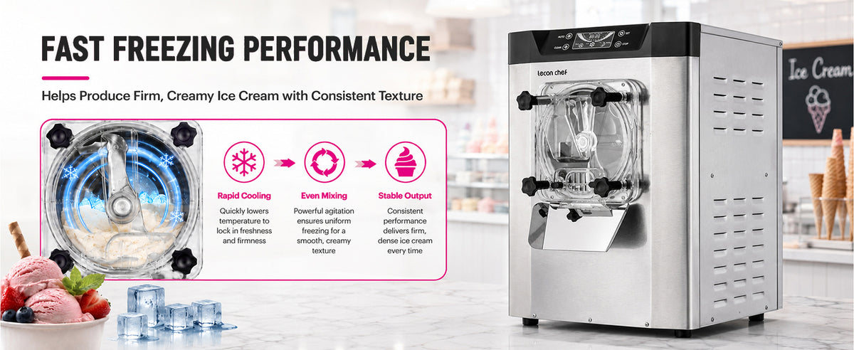 Commercial Ice Cream Machine, Hard Serve, 1400W, 16-20 L/H | Countertop 4.3L 304  Steel Cylinder LED Screen for Cafés, Restaurants, Snack Bars and Dessert Shops
