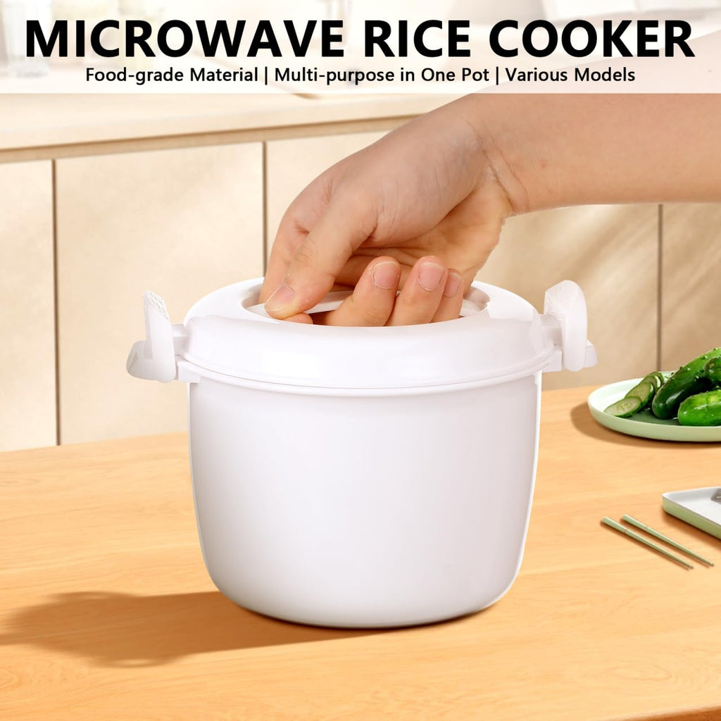 Microwave Rice Cooker 2 Quart, Microwave Steamer for Vegetables, 1.8L Professional LarMicro Cookware for Grains, Pasta & Potatoes - BPA Free, Dishwasher Safe