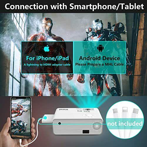 movie projector,smoent 1080p hd projector 7500l home projector video tv white