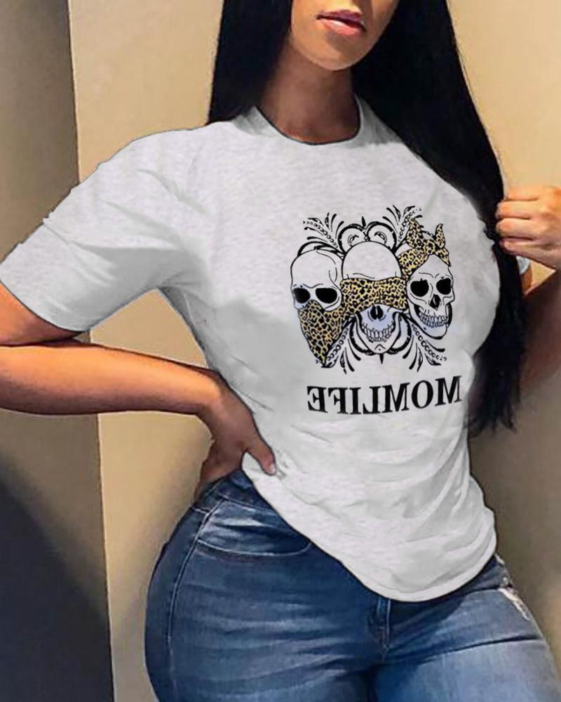 Skull Letter Print Short Sleeve T-shirt