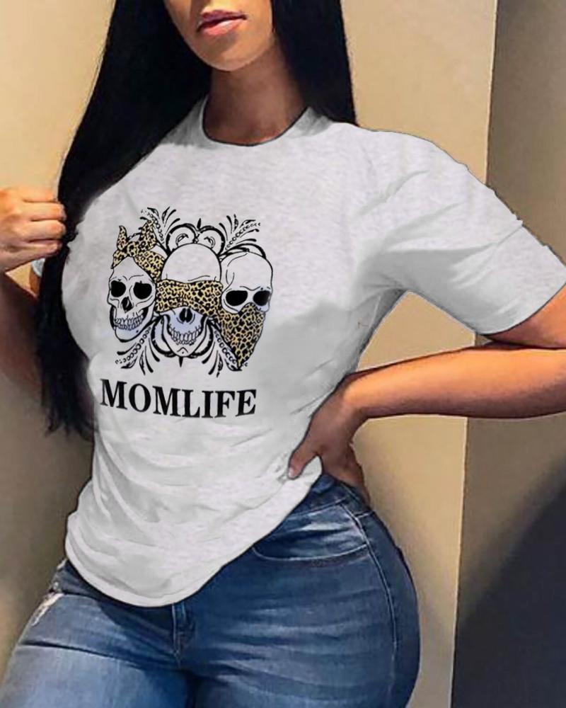 Skull Letter Print Short Sleeve T-shirt
