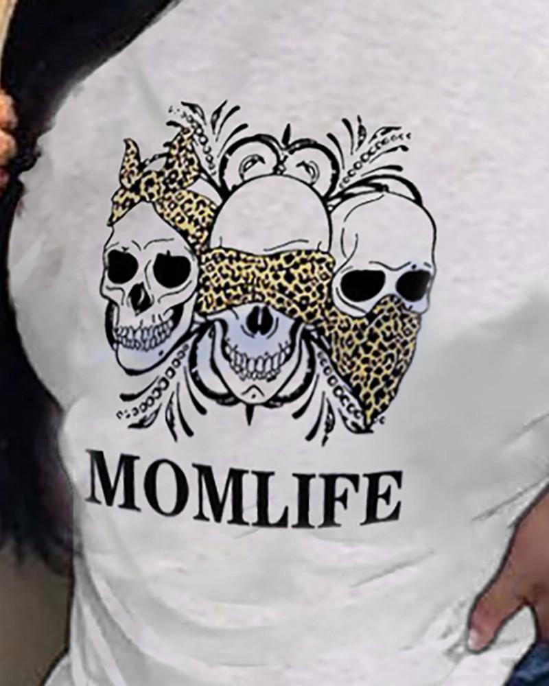 Skull Letter Print Short Sleeve T-shirt
