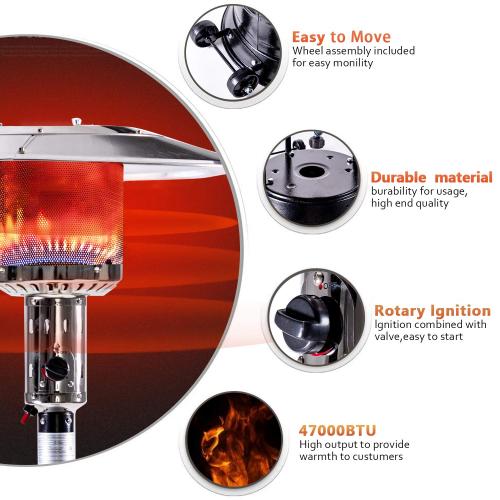 1Pc Outdoor Patio Propane Heater With Portable Wheels 88 Inch Standing Gas Outside Heater Stainless Steel Burner Commercial &amp; Residential Hammered Black For Party Steel Black