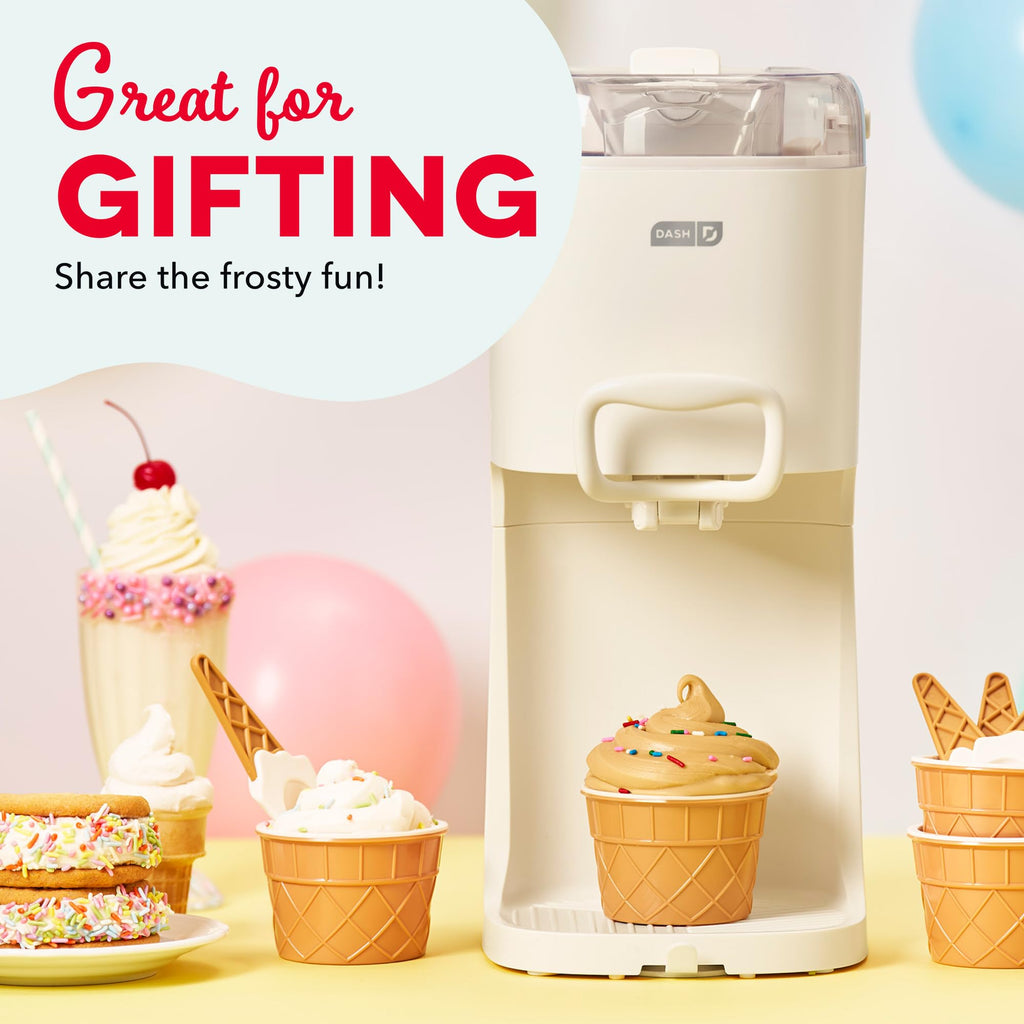 Soft Serve Ice Cream Maker | Frozen Yogurt, Sorbet, and Gelato - Countertop Ice Cream Machine for Home with Freezer Bowl, Ingredient Chute, & Dispensing Lever - Includes 4 Serving Bowls & Spoons