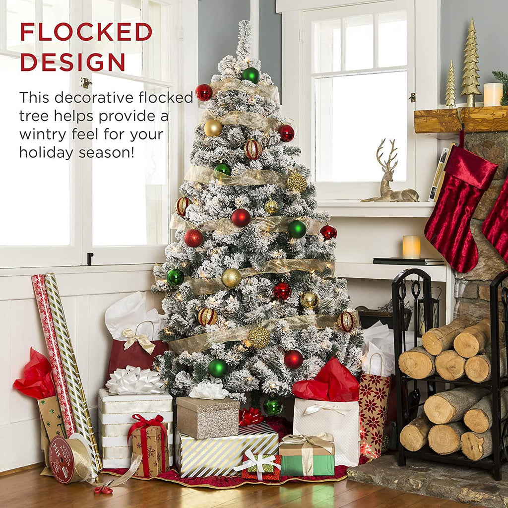 7.5ft Pre-Lit Snow Flocked Artificial Holiday Christmas Pin