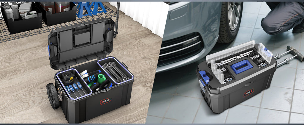 3-In-1 Tool Box with Wheels | Rolling Stackable Tool Box | Modular Tools StoraSystem | Small Toolbox with Detachable Parts Box Organizer丨Portable Toolbox for Garages,Home DIY,Workshop丨17+19+21"