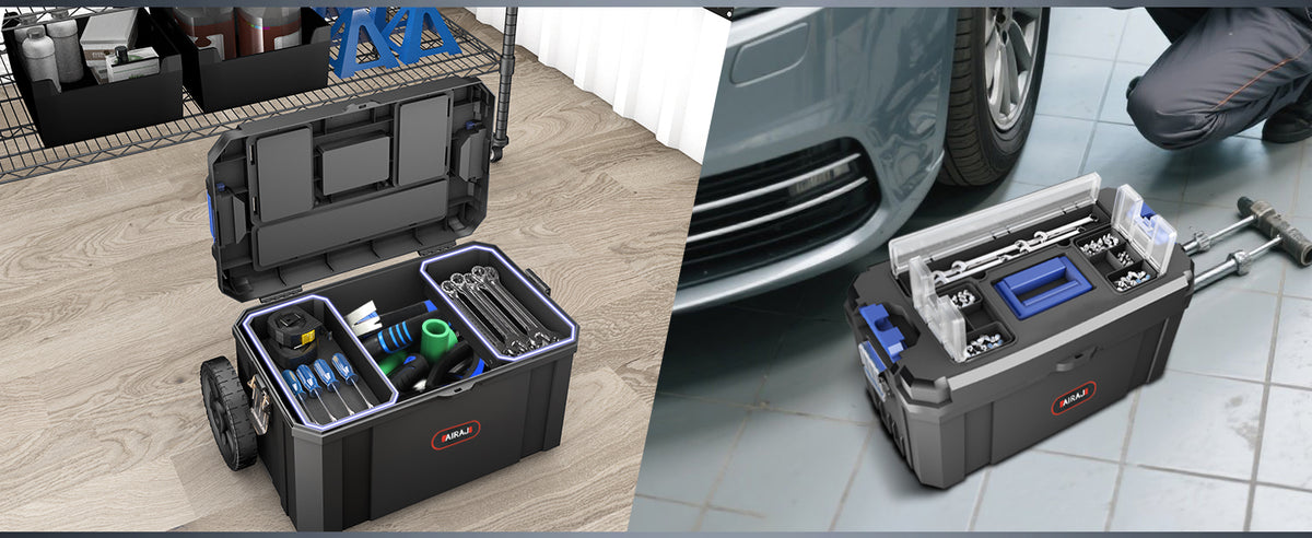 3-In-1 Tool Box with Wheels | Rolling Stackable Tool Box | Modular Tools StoraSystem | Small Toolbox with Detachable Parts Box Organizer丨Portable Toolbox for Garages,Home DIY,Workshop丨17+19+21"