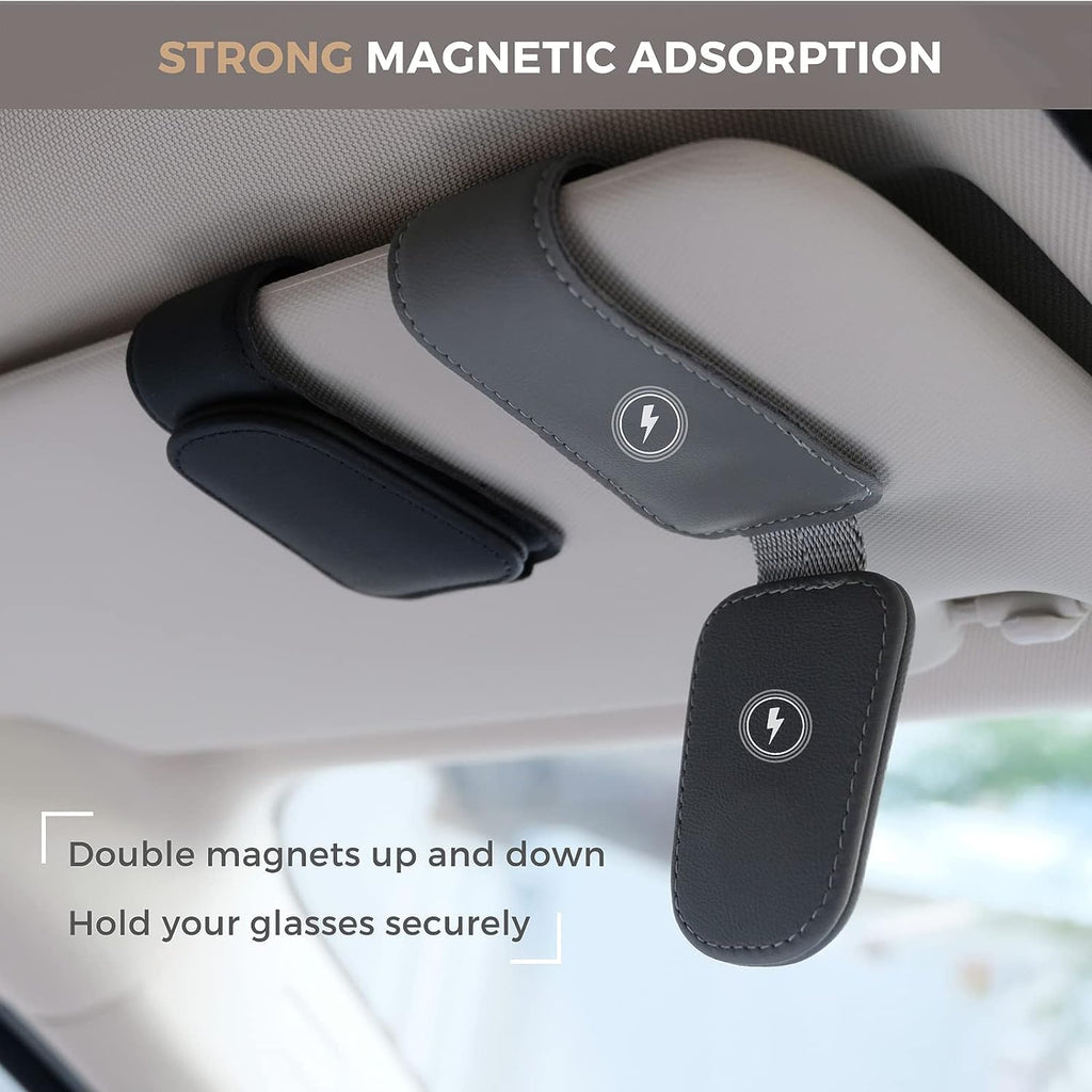 Ompellus Magnetic Leather Sunglass Holder, Eyeglass Hanger Clip for Car Sun Visor, Suitable for Different Size Eyeglasses(Pink)