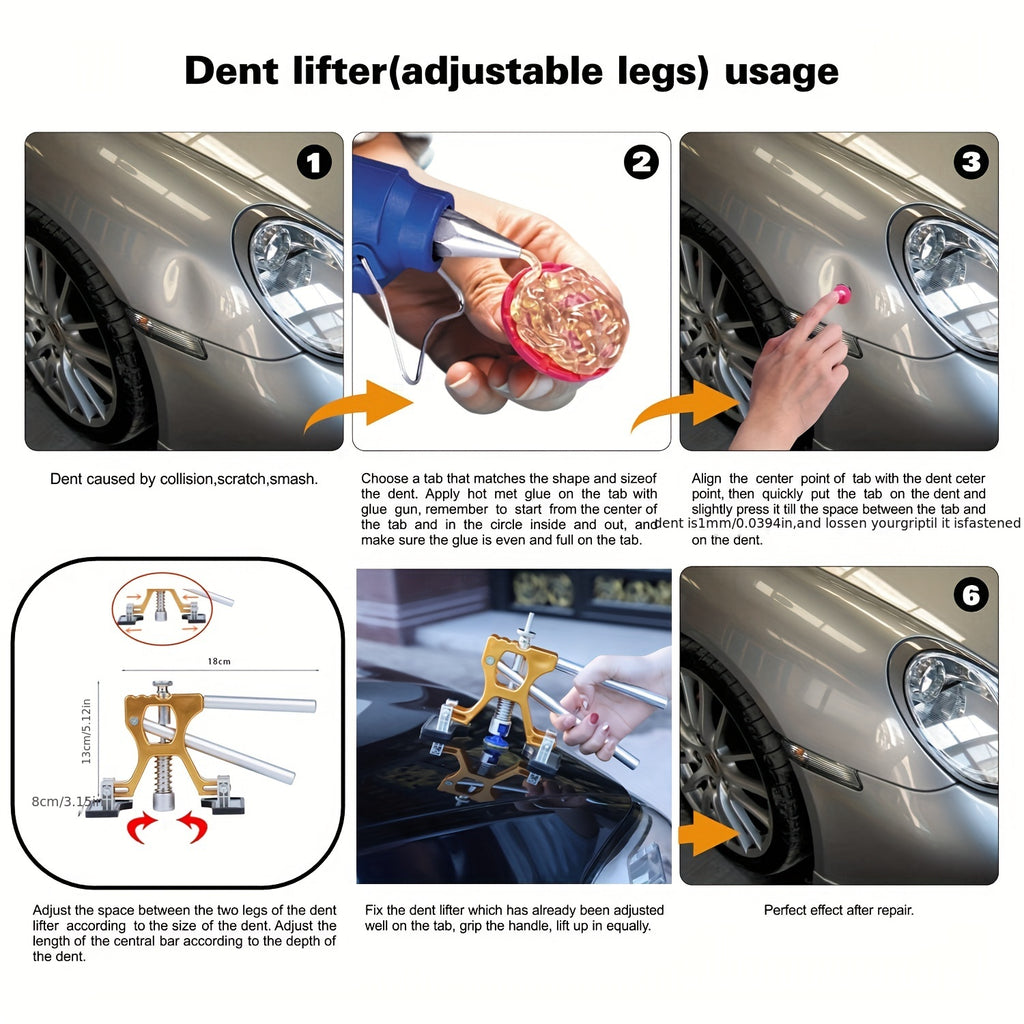 Auto Body Dent Repair Kit, Car Dent Puller With Golden Dent Puller For Auto Body Dent Removal, Minor Dent And Deep Dent Removal