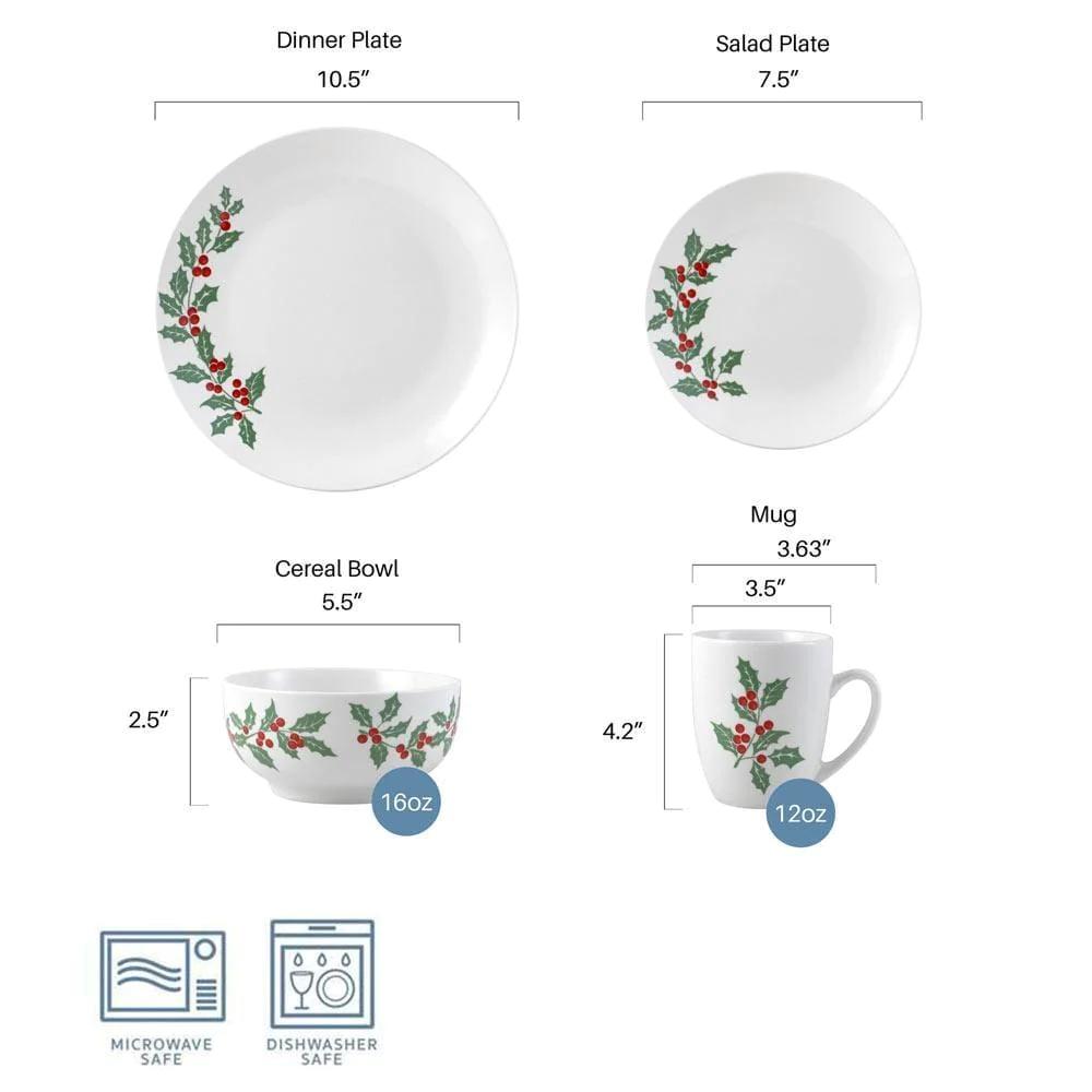 Holly Cheer 16 Piece Dinnerware Set, Service for 4