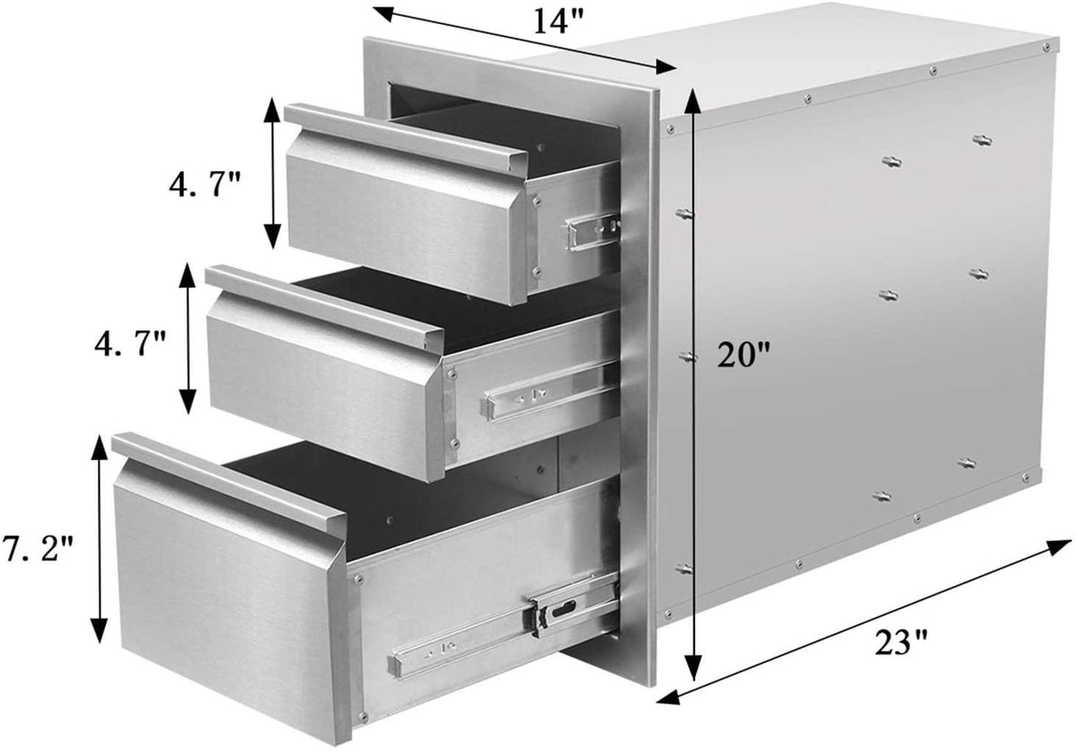 Outdoor Kitchen Drawers  Steel, Triple BBQ Drawers Flush Mount