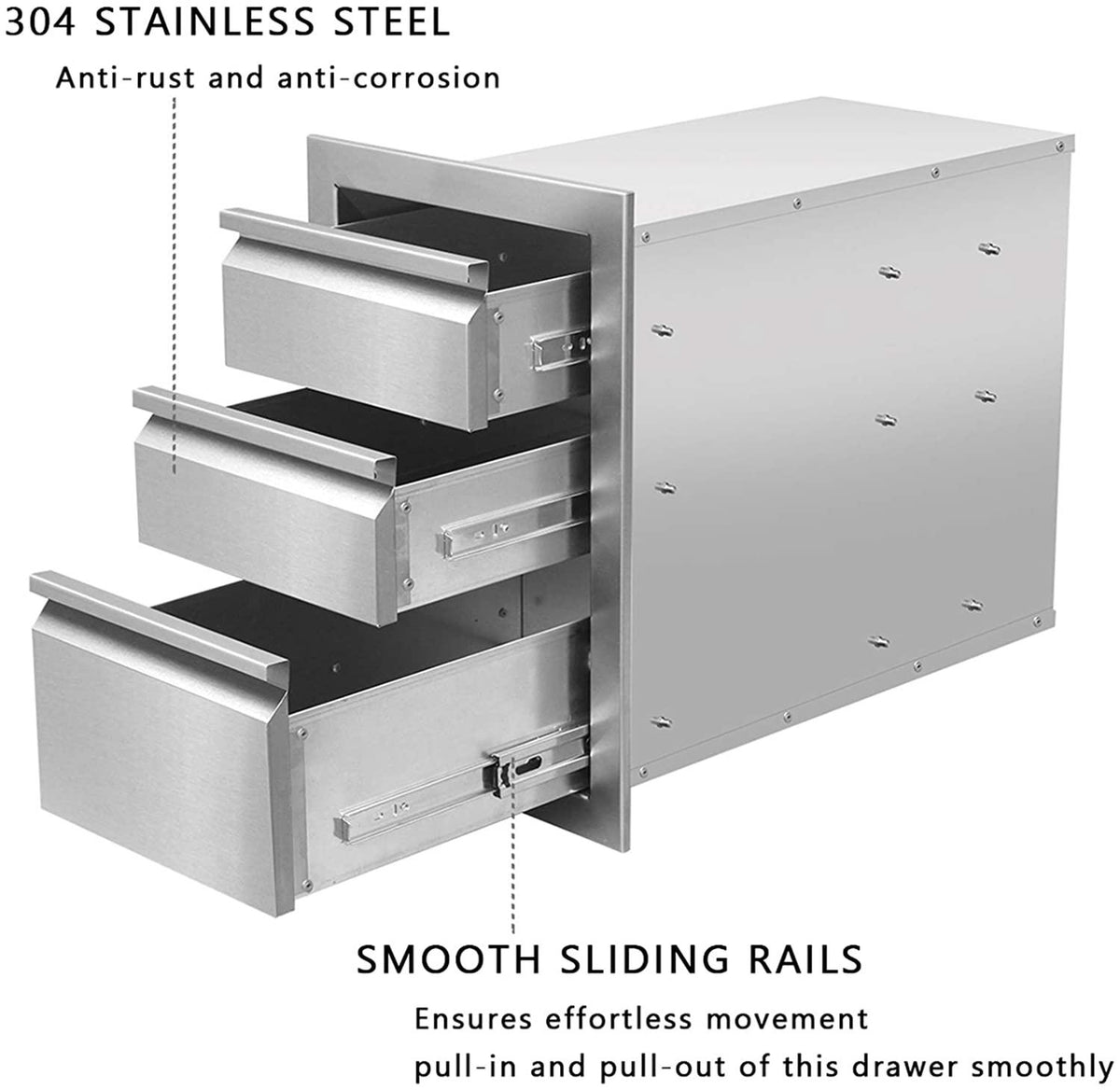Outdoor Kitchen Drawers  Steel, Triple BBQ Drawers Flush Mount