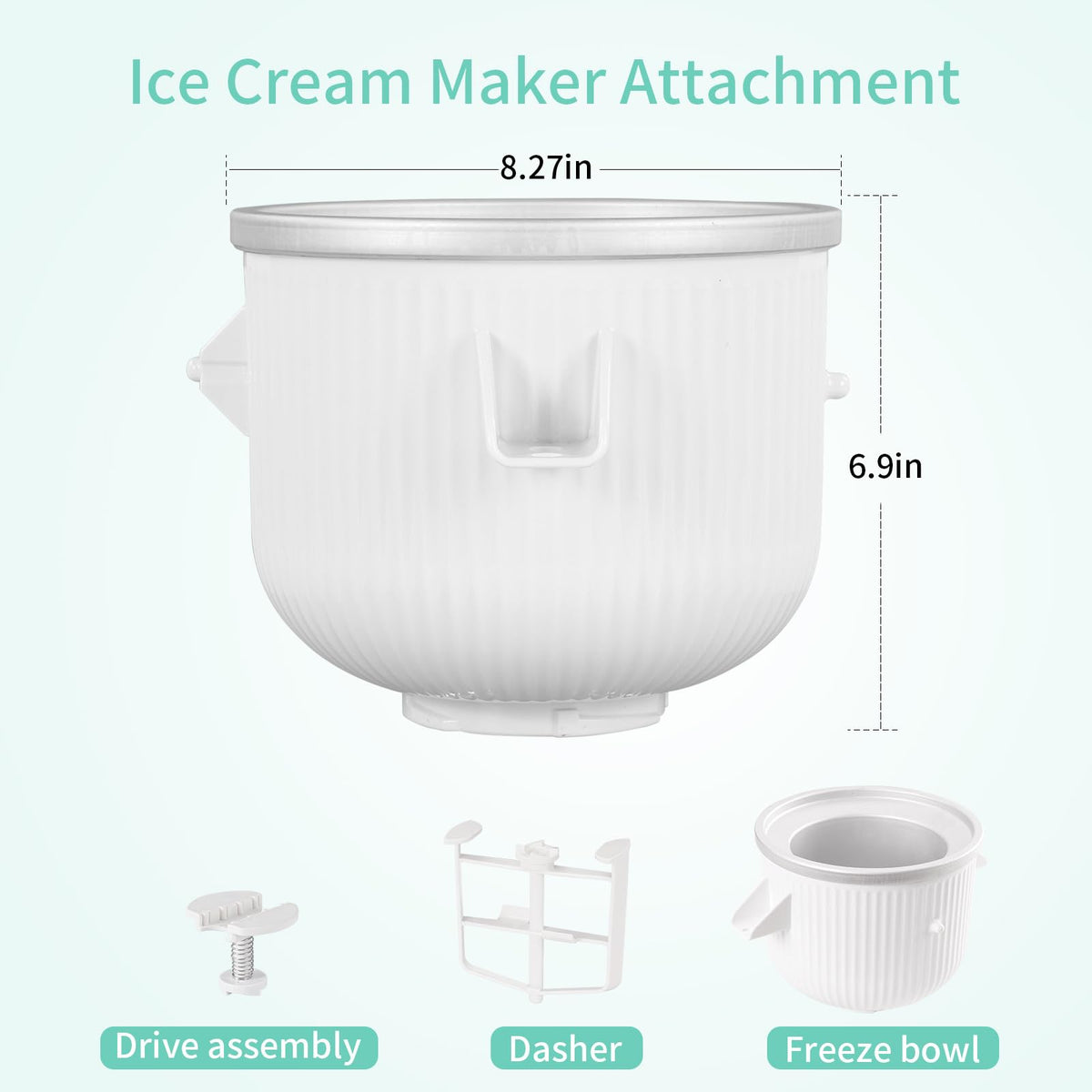 Ice Cream Attachment Compatible with  4.5/5/6/7QT Mixers | Makes 2 Quarts of Ice Cream,Compatible with  Ice Cream Maker Attachment,Dishwasher safe(Not Fit 3.5QT Mixers)
