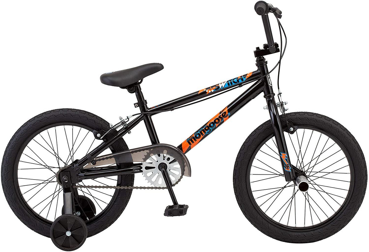 Mongoose Switch BMX Bike for Kids, 18-Inch Wheels, Includes Removable Training Wheels , Black