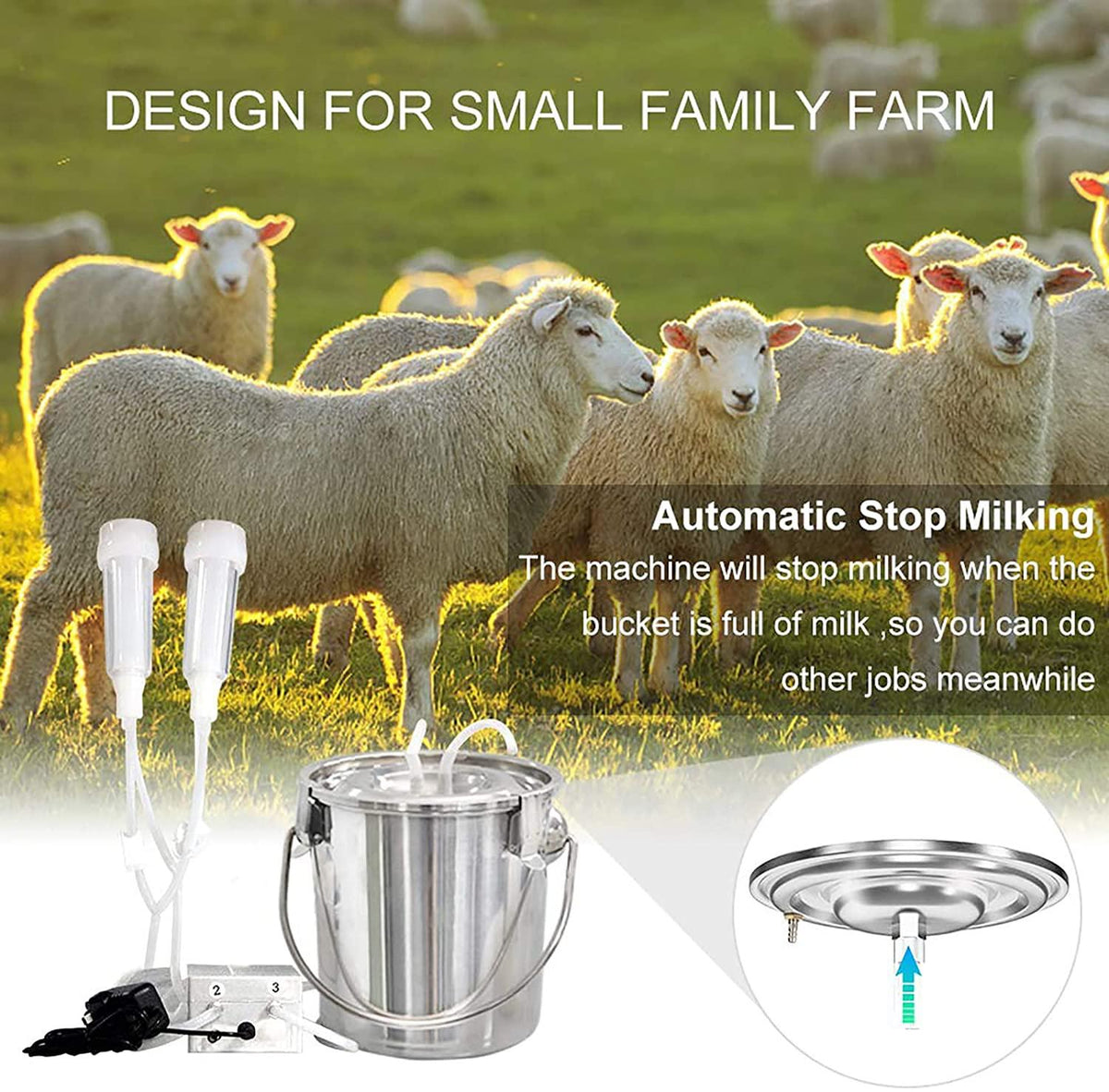 automatic portable livestock milking equipment, portable pulsation vacuum pump goat milker livstock milking machine, 14l goat milking machine, cow milking machine electric, common for cattle and shee