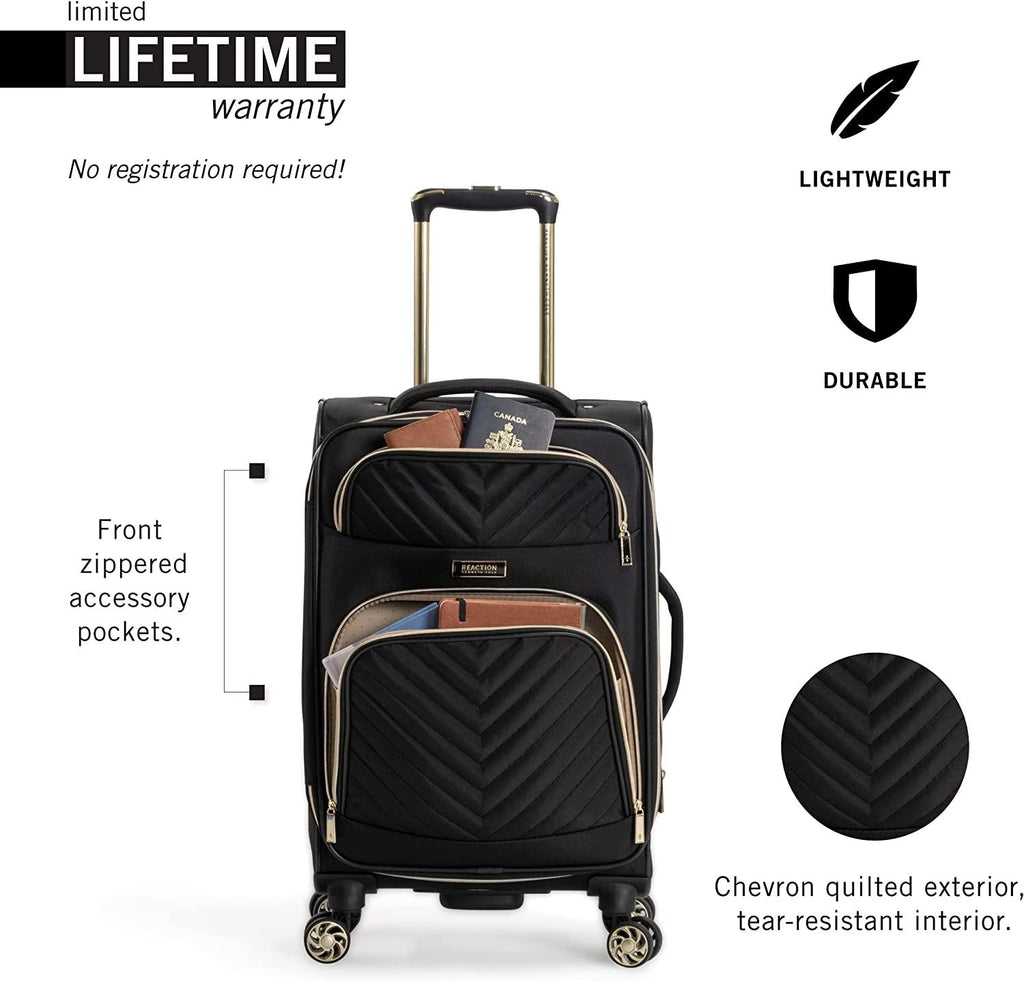Women's Chelsea Luggage Chevron Softside 8-Wheel Spinner Expandable Suitcase Collection, Black, 24-Inch Checked