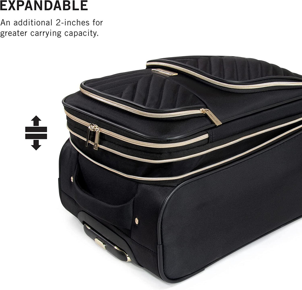 Women's Chelsea Luggage Chevron Softside 8-Wheel Spinner Expandable Suitcase Collection, Black, 20-Inch Carry On