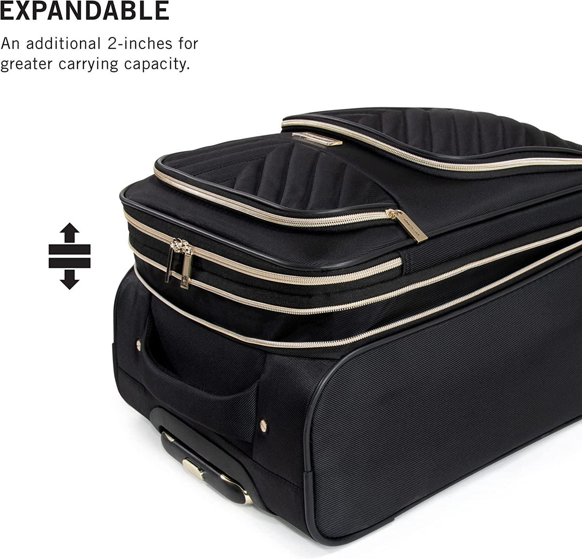 Women's Chelsea Luggage Chevron Softside 8-Wheel Spinner Expandable Suitcase Collection, Black, 20-Inch Carry On