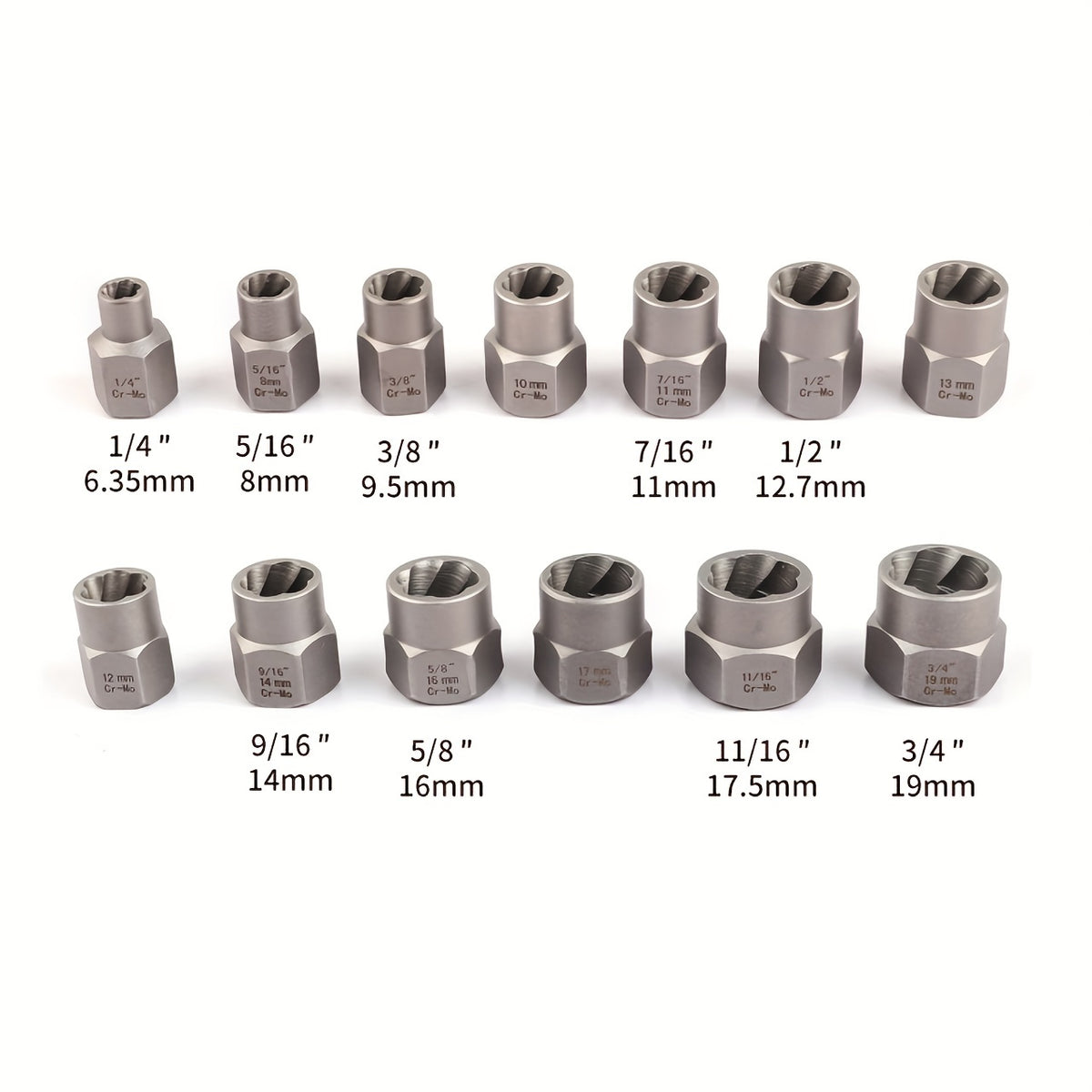 14 Pieces Impact Bolt & Nut Remover Set Pull-Out Sleeve Cr-Mo Bolt Extractor Tool Set With Solid StoraCase Damaged Incomplete Screw Nut Extractor