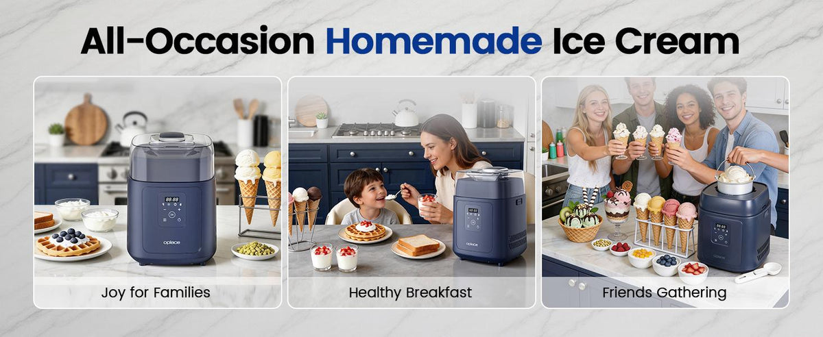 4-in-1 Compressor Ice Cream Maker (1.0Qt), No Pre-Freezing, Automatic Yogurt Maker, Gelato Sorbet Frozen Yogurt Soft Serve Machine, Compact Vertical  for Home Kitchen(Blue)