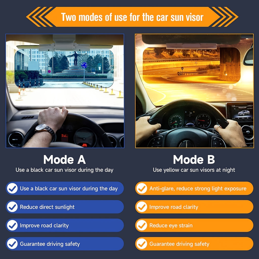 2-in-1 Car Visor, Day And Night Anti-Glare Visor, Automobile Sun Anti-UV Block Visor, Non Glare Anti-Dazzle Sunshade Mirror Goggles Shield For Driving