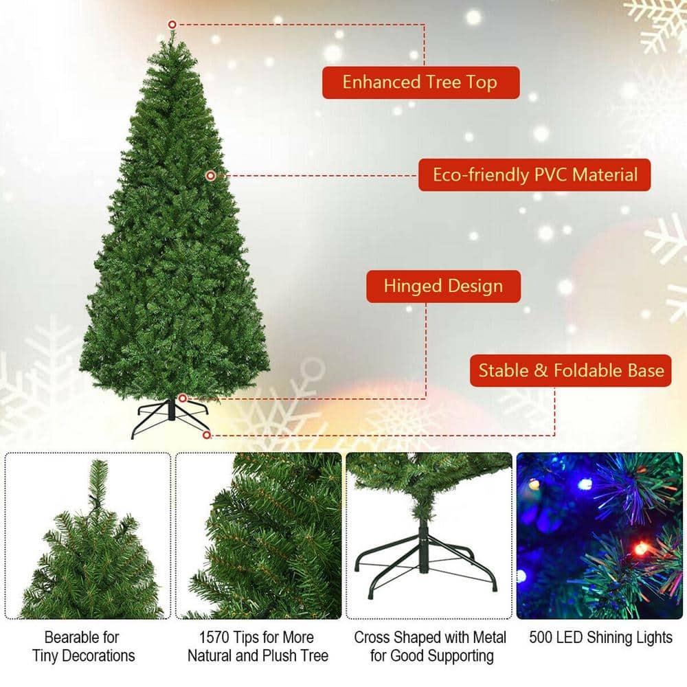 7FT Pre-Lit Artificial Christmas Tree Hinged Tree w/Metal Stand LED Lights
