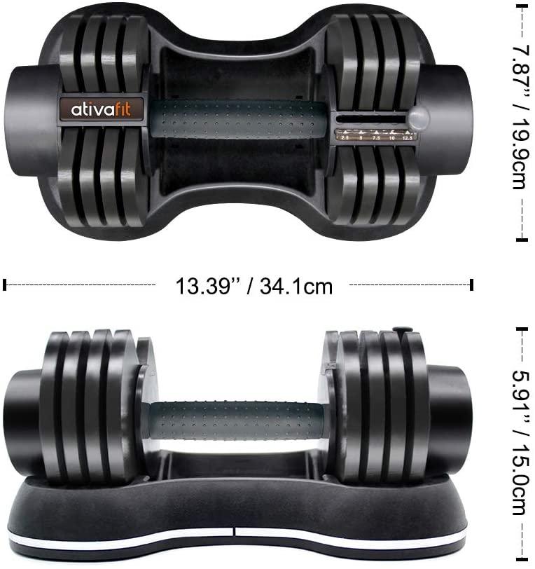 ATIVAFIT Adjustable Dumbbell 27.5 lbs Weights for Gym Home (Single)