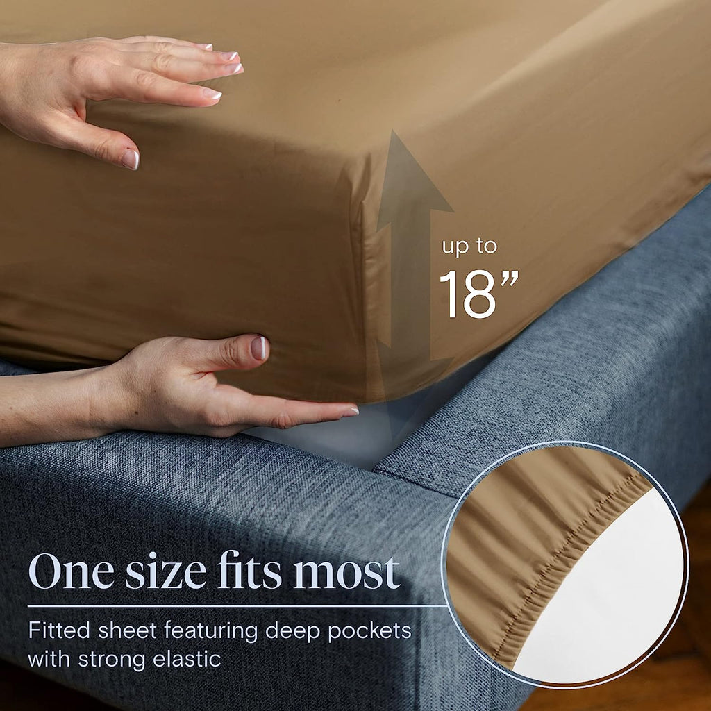 LuxClub Twin XL Sheets Set - Soft Twin Bed Sheets for Boys and Girls, 4 PC Deep Pockets 18" Eco Friendly Wrinkle Free Kids Fitted Sheets Machine Washable Hotel Bedding Silky Soft - Dark Khaki Twin XL