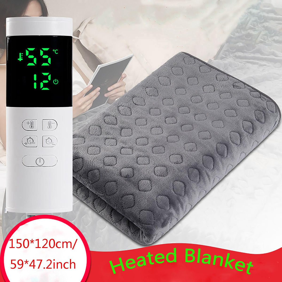 Bilu Electric Blankets Heated Blanket Soft Blanket Machine Washable For Home Travel Office (150X120Cm/59X47.2Inch) With 260Cm Extension Line, Bento Gray