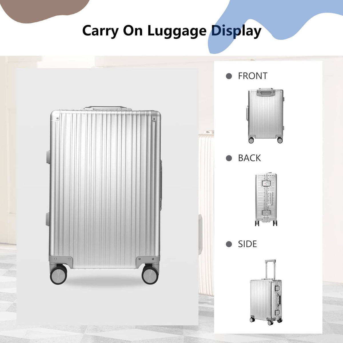 Aluminum Carry On Luggage Hard Shell Luggage Lightweight Metal Suitcases Zipperless Luggage with TSA Lock Fashion Suitcase with Spinner Wheels for Travel/Business( 1903 Sliver, 20 Inch )