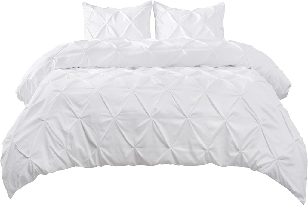 Bedsure White Duvet Cover California King - Pinch Pleated California King Size Duvet Cover with Zipper Closure, Microfiber Pintuck Duvet Cover(White, Cal King)