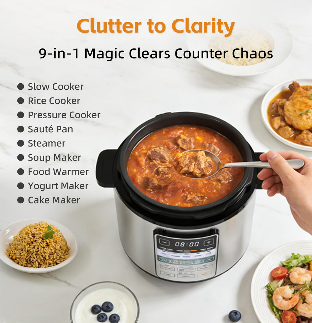 Dual-Pot Electric Pressure Cooker,12-in-1 Multi Cooker with 6QT  Steel & 5QT Ceramic Pot,Olla de Presion for Pressure,Rice,Meat Stew,Yogurt Maker