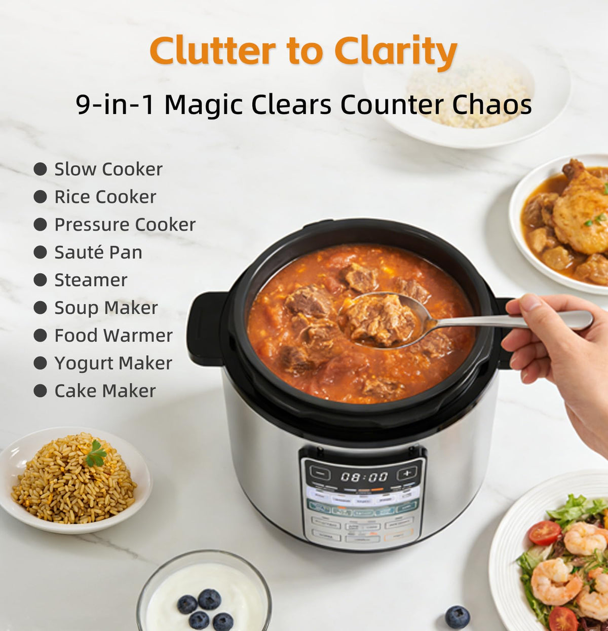 Dual-Pot Electric Pressure Cooker,12-in-1 Multi Cooker with 6QT  Steel & 5QT Ceramic Pot,Olla de Presion for Pressure,Rice,Meat Stew,Yogurt Maker