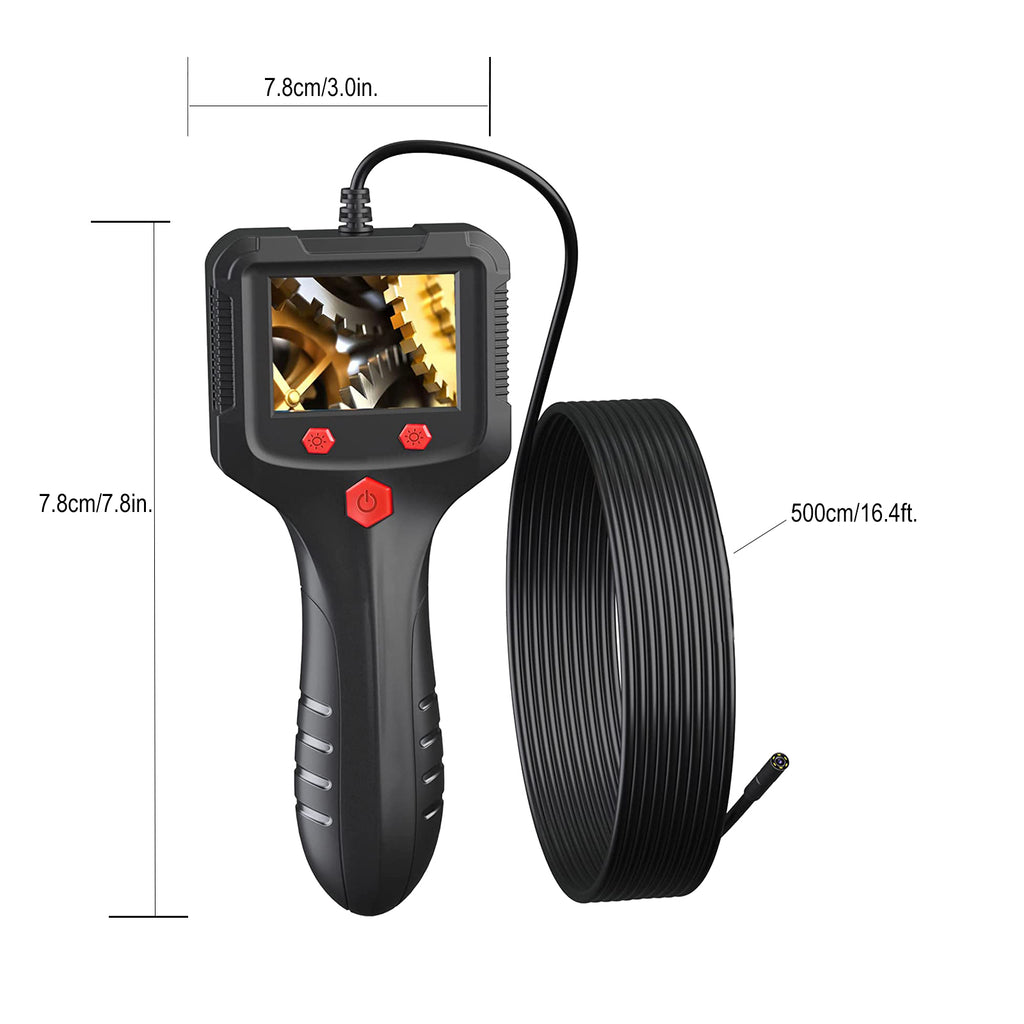 Borescope Endoscope Inspection Camera With 6 Led Lights, Handheld Sewer Endoscope Camera Screen Borescope Portable Snake Camera With 16.4FT