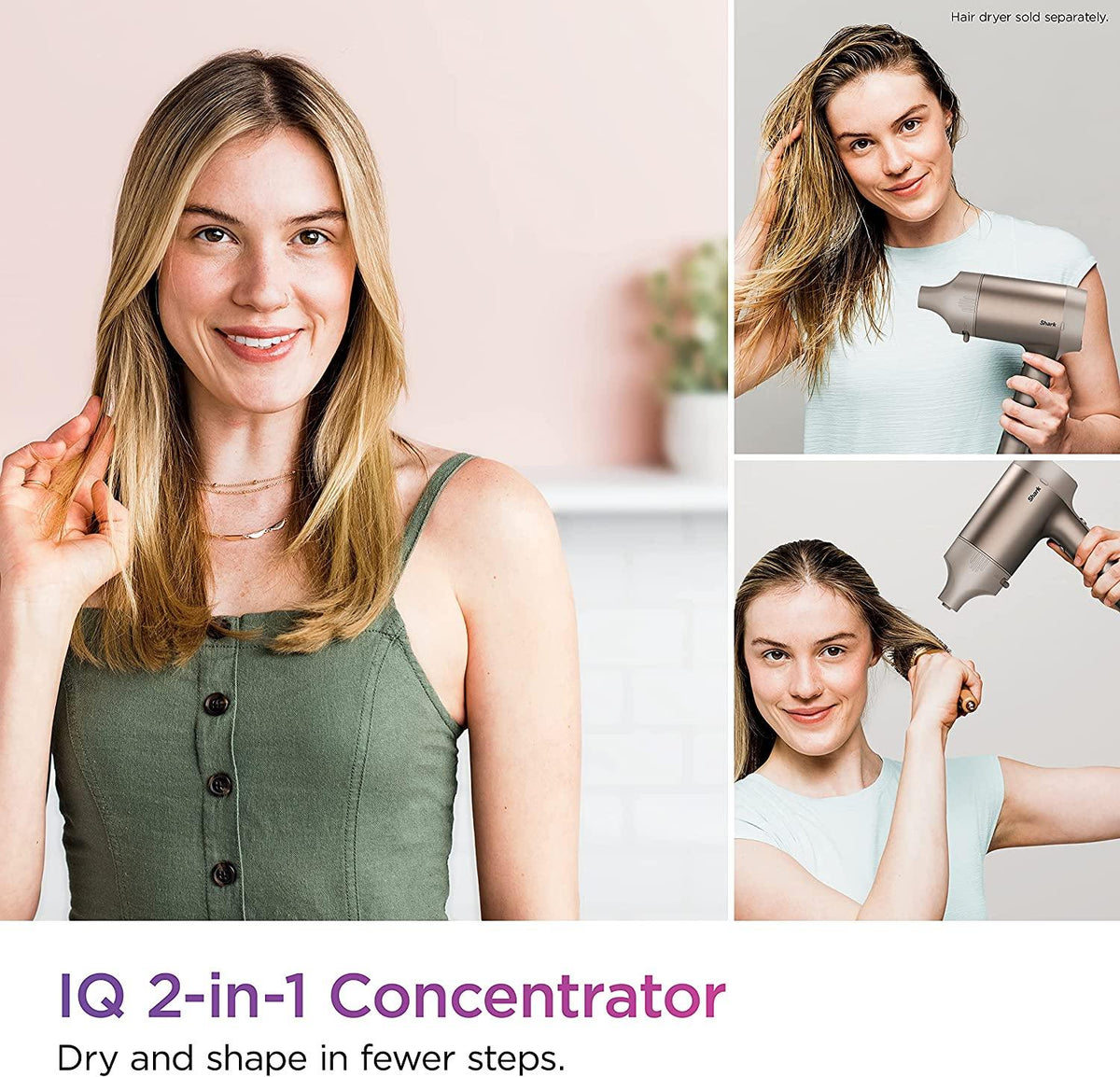 Shark XSKHD121CA IQ 2-in-1 Concentrator, Auto Preset Attachment Nozzle for HyperAIR Blow Dryers, Styling Tool, for Straight, Wavy, and Curly Hair, Frizz-Free, Sleek and Smooth Blowout, Stone