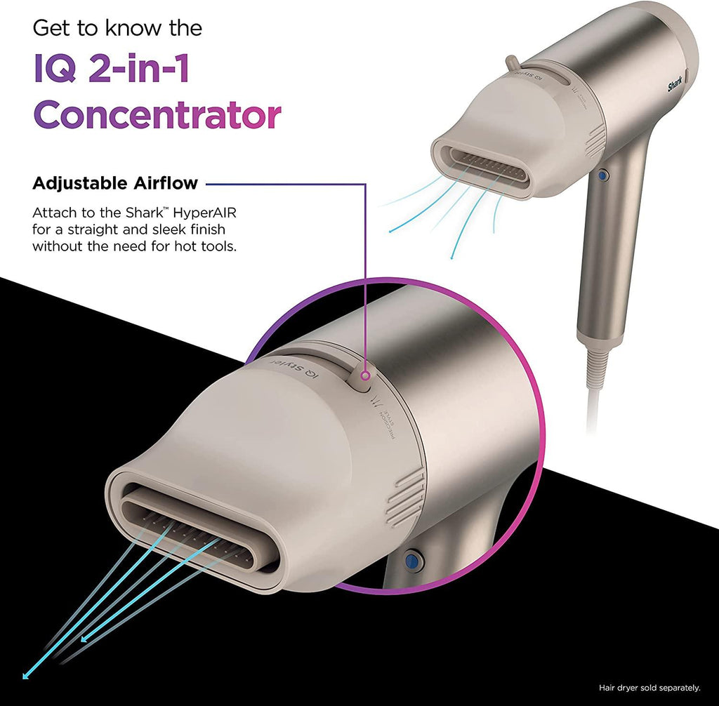 Shark XSKHD121CA IQ 2-in-1 Concentrator, Auto Preset Attachment Nozzle for HyperAIR Blow Dryers, Styling Tool, for Straight, Wavy, and Curly Hair, Frizz-Free, Sleek and Smooth Blowout, Stone