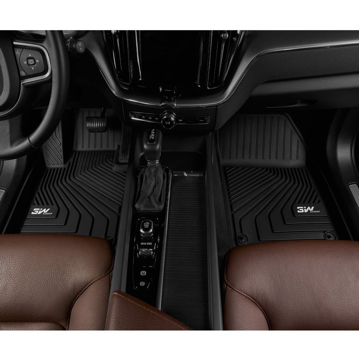 3W Floor Mats for Volvo XC60 (2018-2020) - Front&Rear 2 Rows TPE All Weather Heavy Duty Custom Fit T5 T6 Momentum Floor Liner (Not for Hybrid), Black