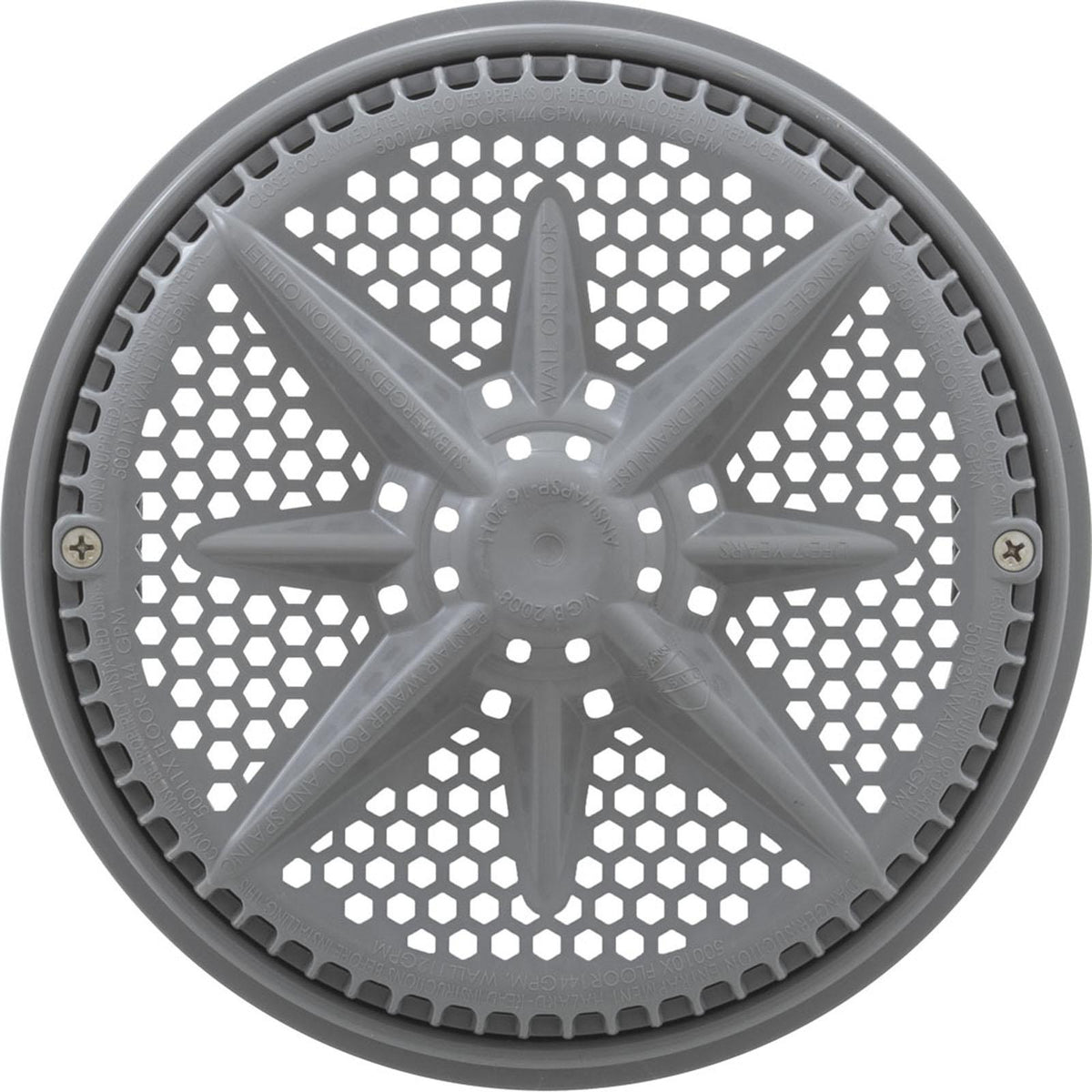 PENTAIR POOL PRODUCTS Main Drain Grate, Pent StarGuard, 8", 112gpm, Gray, qty 2, Lg Ring