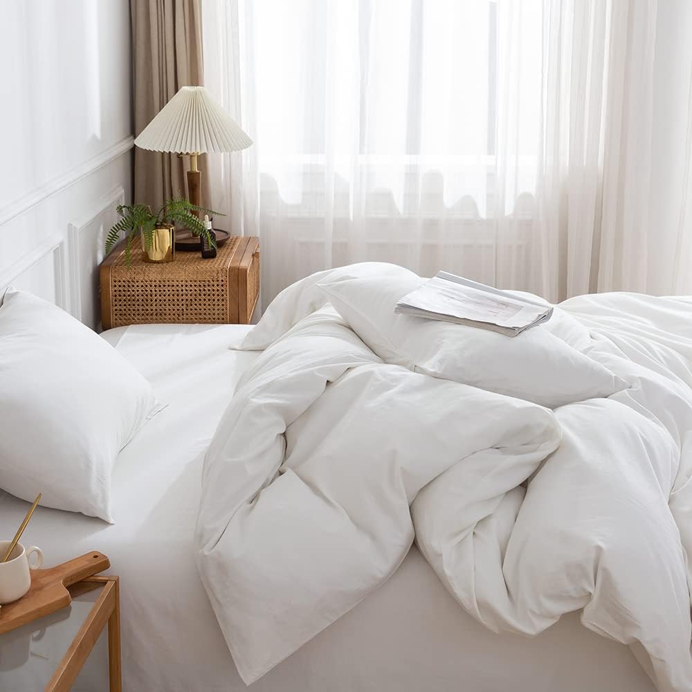 White Duvet Cover Cotton Duvet Cover (104x90 Inch) King Duvet Cover Washed Cotton with Zipper Closure Kids Duvet Cover Soft Breathable