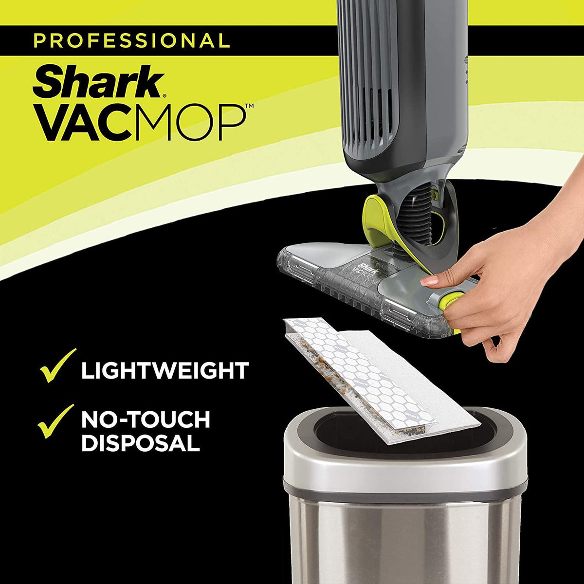 Shark VM252P10 VACMOP Pro Cordless Hard Floor Vacuum Mop with LED Headlights, 12 Disposable Pads &amp; 12 oz. Cleaning Solution, Charcoal Gray